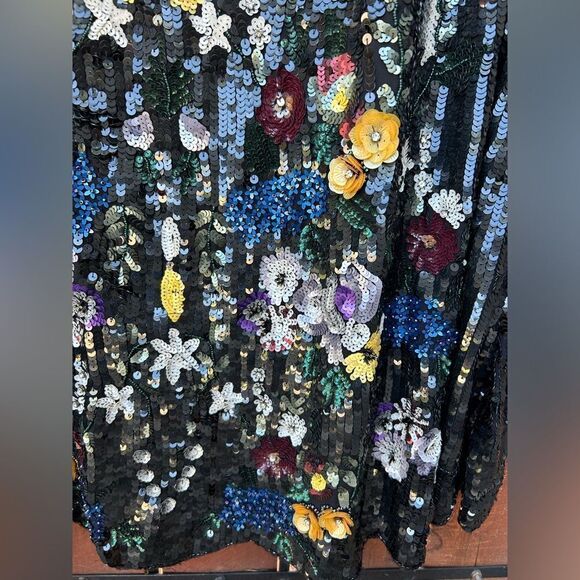 Mac Duggal Black Sequin Midi Dress with Floral Accents - Picture 7 of 10